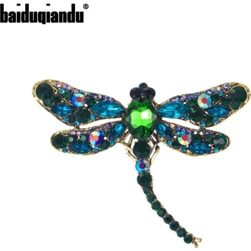 Baiduqiandu Brand New Arrival Assorted Colors Large Crystal Dragonfly Insect Brooch Pins Fashion Dress Coat Accessories Jewelry