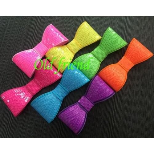 Neon Color 5" hair Sequin Bows for Bows for hair accessory, 100pcs/Lot 7color IN STOCK Free Shipping