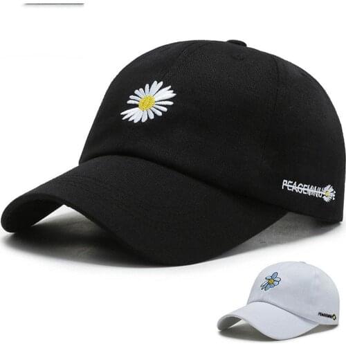 Daisy Baseball Cap Hat for Men Women Plain Curved Sun Visor Baseball Cap Hat Print Letter Fashion Adjustable Caps Black White
