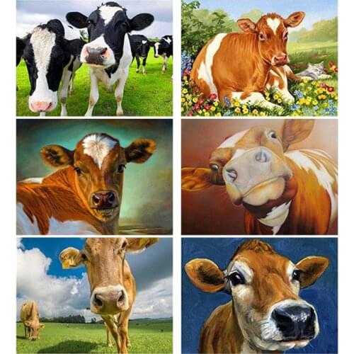 Friendly Cow DIY 5D Diamond Painting Full Round or Square Rhinestone Mosaic Diamante Embroidery Cross Stitch Wall Art Home Gift