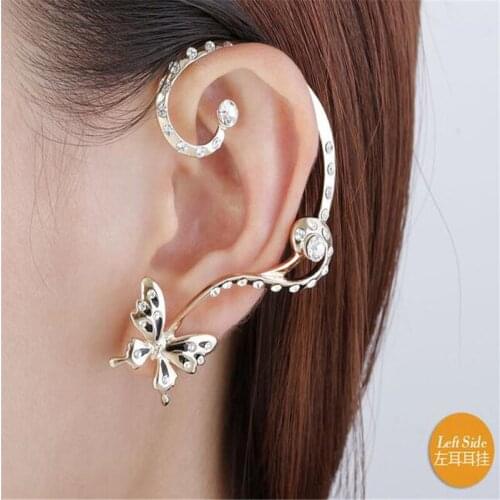 Gold color punk hip hop rock cool chic rhinestone butterfly earrings for women girls jewelry gift alloy nickel free fj104