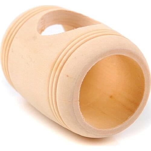 Hamster House Wooden Barrel - Three Hole Design - Natural Wooden Hamster Toys - Rest and Play Chew Toy