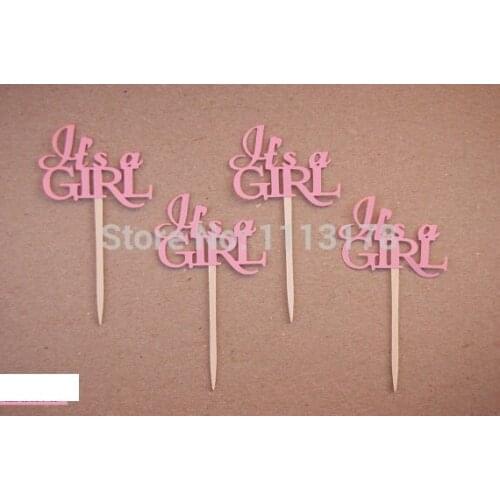 Cheap ITS A GIRL Party Treat Picks / Cupcake Toppers Baby Shower/Gender Reveal cupcake decor toppers