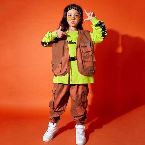 ChildrenS Hip-Hop Dance Clothes Kids Work Clothes Vest T-Shirt Pant Suit Hiphop Outfits Baby Girl Clothing Fashion Show Costume