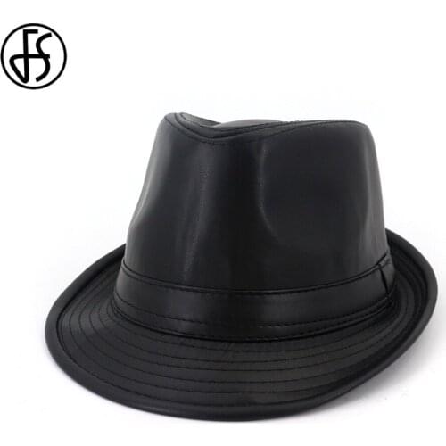 FS British Style Short Brim Jazz Caps Men Women Fashion Artificial Leather Top Hat Fedoras Trilby Solid Panama Formal Hats Gorra