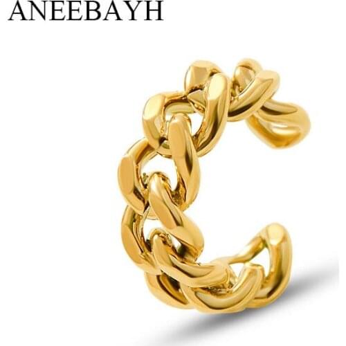 Classic Chunky Stainless Steel Chain Rings For Women Statement 18 K Metal Hollow Gold Open Finger Rings Jewelry Anillos Mujer