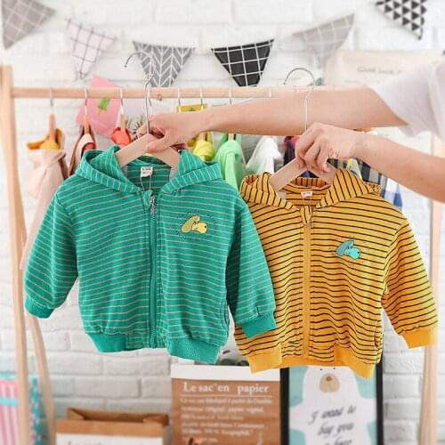 2019 Korean New Baby Boys and Girls Striped Jackets Kids Boys Hooded Sweatshirts Kids Girls Zipper Casual Coats Toddler Outwear