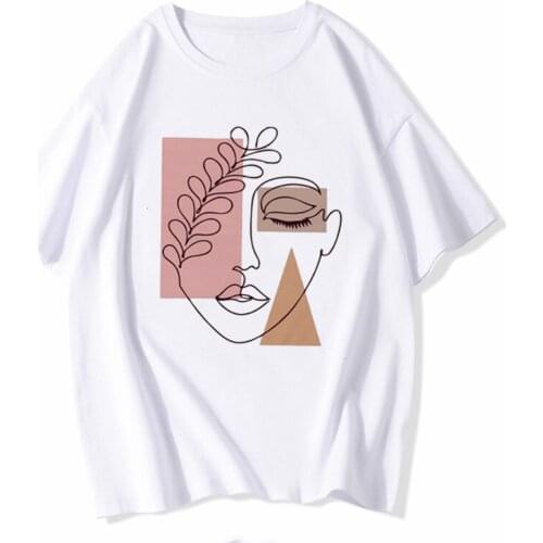 Beautiful Geometry printed tshirt Print ladies T-shirt casual Tops basis O-collar white Short Sleeved T-shirt Girl,Drop Ship