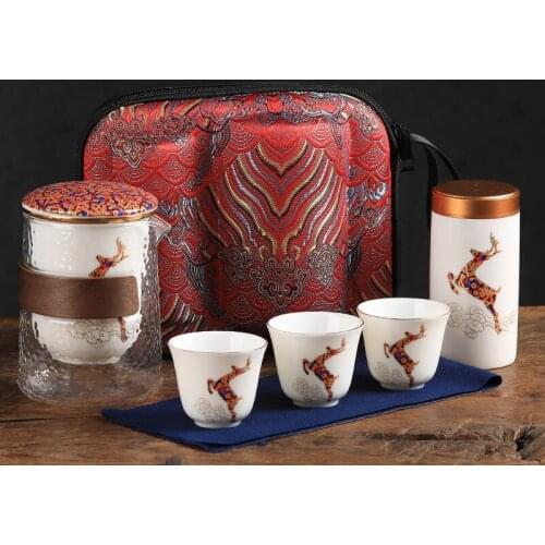 Creative Portable Travel Kungfu Tea Set Business Gift Customization Chinese Flower Handmade Teapot Teaware Designer Cute Tea Cup