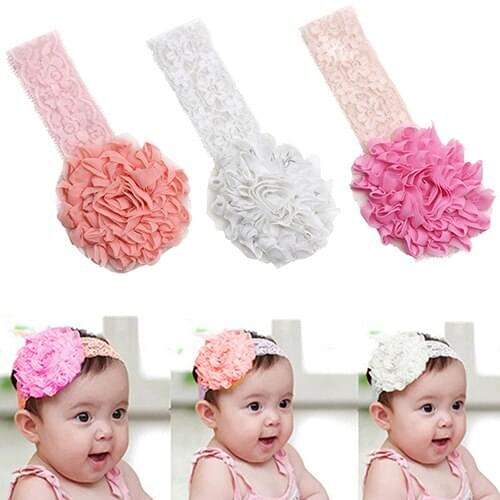 Little Girl Lace Flower Hair Band Headband Cute Soft Elastic Headdresshot