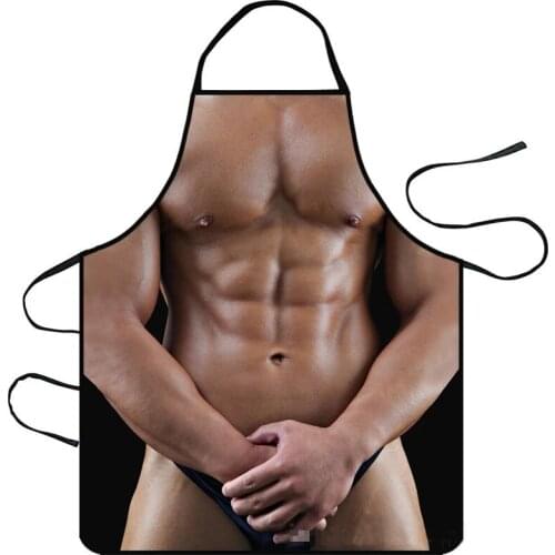 Creative 3D Kitchen Apron Printed Sexy Naked Men Aprons Muscle Pattern Dinner BBQ Barbecue Cooking Party Uniform Christmas Gift