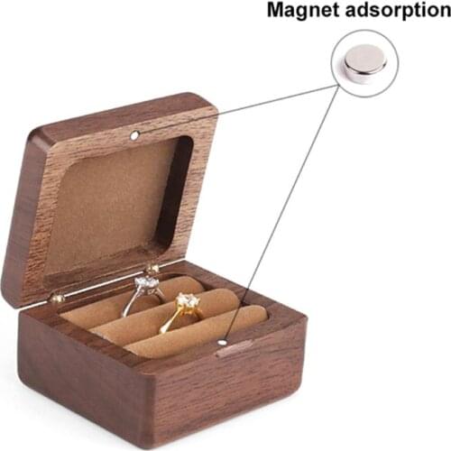 Square Shaped Wood Ring Box Portable Jewelry Box Holder Engagement Ring Box Rustic Decor Box