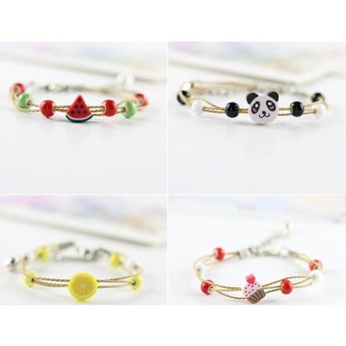 Lovely Small Bracelet Fruit Animal Ceramic Rope Handmade Bracelet Colorful Season Charming Hand Jewelry For Girls Friend Gift