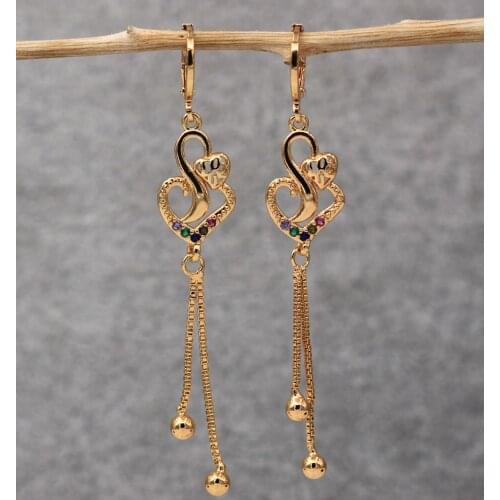 Trendy Dangle Drop Earrings Gold Plated Heart Earring For Women Fashion Jewelry Accessories Wedding Party Anniversary Gift