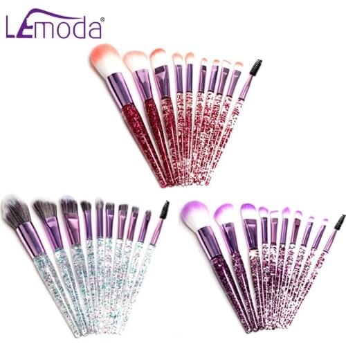Lemoda Makeup Brushes Set 10Pcs Crystal Handle Powder Brush Foundation Eyebrow Face Mascara Blush Eyeliner Tools Kits