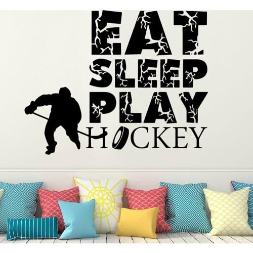 Eat Sleep Play Hockey Wall Decal Inspirational Quote Vinyl Sticker Home Decorations Motivational Art Boys Sports Room Decor A333