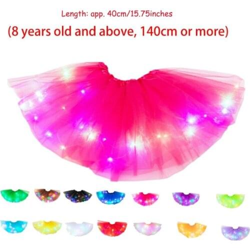 1PC Women Girls Neon LED Tutu Skirt Party Stage Dance Wear Pleated Layered Tulle Light Up Short Dress for more than 8 years old