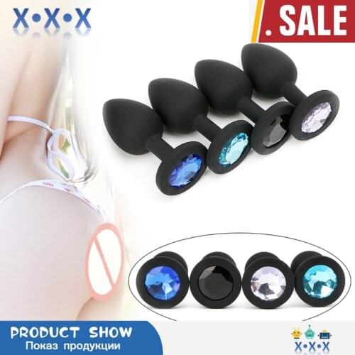 68UD New 7*2.8cm Black Small Sexy Silicone Rhinestone Jewelry Butt Plug Sex Toy