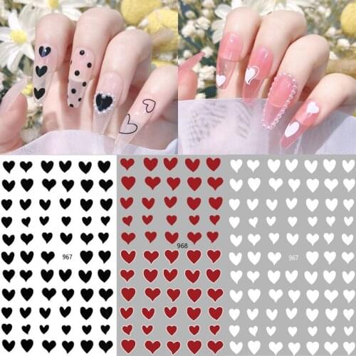 New Red Black White 3D Nail Sticker Love Heart Pattern Nail Decals Slider DIY Stars Twinkle Self-adhesive Nail Art Decoration