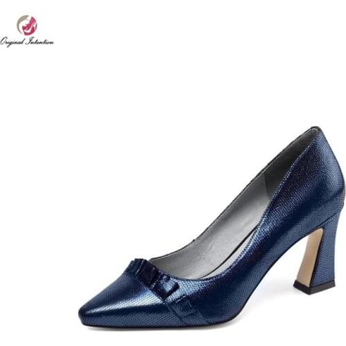 Original Intention Sexy Women Pumps Real Leather Pointed Toe Heels Pumps Shoes Woman Summer Spring Plus Size 3-10.5