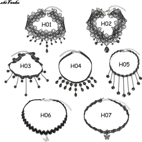 Retro Sexy Black Lace Necklace for Women Short Choker Necklace Trendy Butterfly Clavicle Chain Jewelry 2021