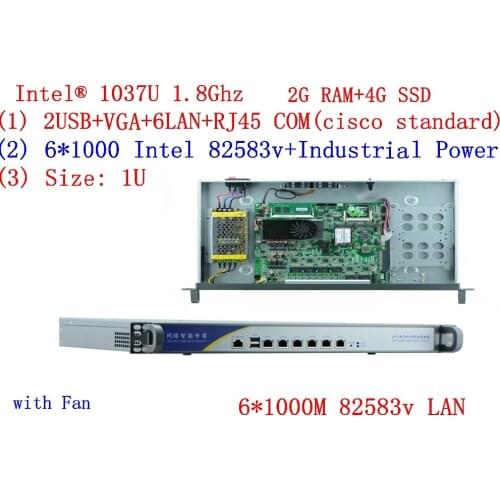 6*lan network 1U firewall server PC c1037u 6*Gigabit 82583v 2G RAM 4G SSD support ROS RouterOS Mikrotik PFSense Panabit Wayos