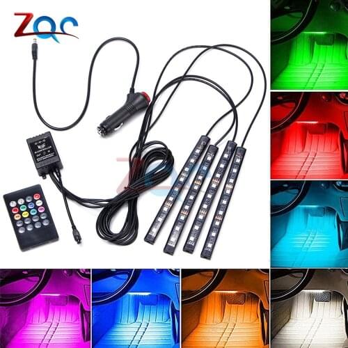4pcs Car Interior RGB LED Strip Lights USB SMD5050 LED DC 5V 12V Waterproof Flexible Light Tape Voice Music Activated Neon