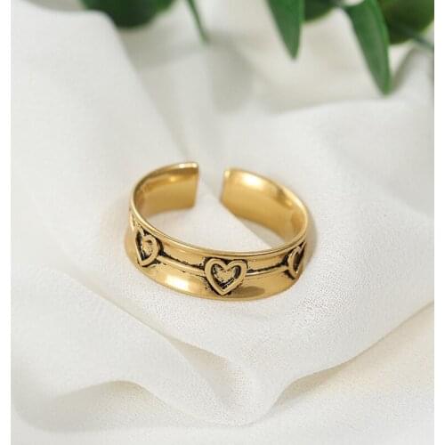 Vintage Heart-shaped Opening Metal Ring Charming Womens Party Gold Ring Accessories Romantic Anniversary Jewelry Gift