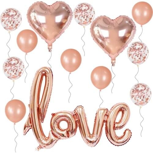 13pcs/set Love Heart Foil Balloons Rose Gold Silver Red Latex Confetti Ballons Romantic Wedding Decoration Party Supplies Globos