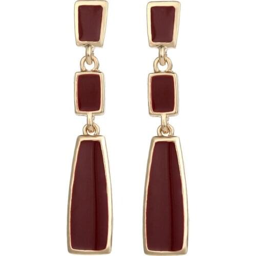 Punk Long Earrings for Women Jewelry European Gold Color Wine Red Ear Stud Vintage Womens Stud Earings Girl Gift E257