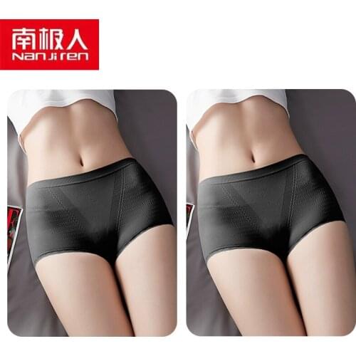 NANJIREN Women Underwear Lingerie Pants Seamless Breathable Cotton Mid-Rise Corset Lace Solid Color Comfortable Boyshort 2pcs