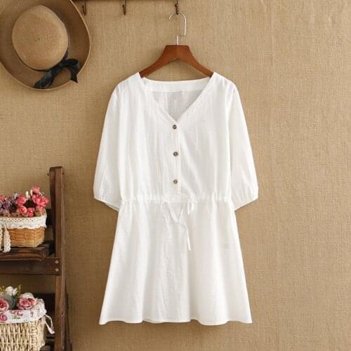 Plus Size Women Clothing Short Sleeves V-Neck Cotton Fabric Adjustable Waist Large Size Summer Dress For Fatwomen Under 220Pound