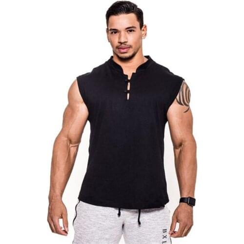 Cotton vest mens sleeveless vest sports fitness outdoor running stand-up collar POLO shirt