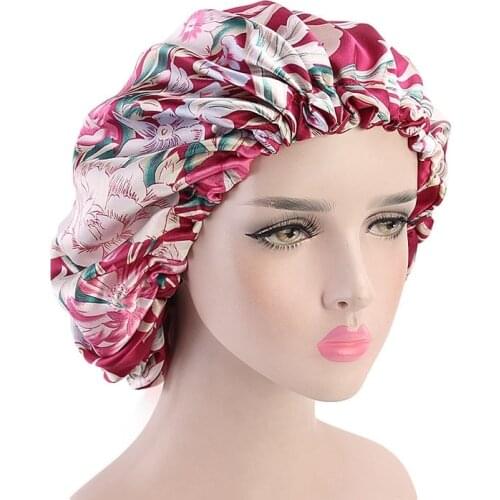 1PCS Women Double Layer Silky Hair Caps Cover Wave Night Floral Bonnet Salon Hat Turban Durag Headwrap Hair Styling Accessories