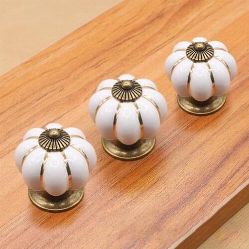10pcs White Round Ceramics Pumpkin Cabinet Furniture door Knobs Drawer Pull Handle Kitchen Cabinet Cupboard Wardrobe Door Handle