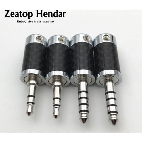 10Pcs HiFi Copper Non Magnetic Rhodium Plated 3.5mm / 4.4mm 3 5 Pole Stereo Jack Carbon Fiber DIY Audio Plug Solder Connector