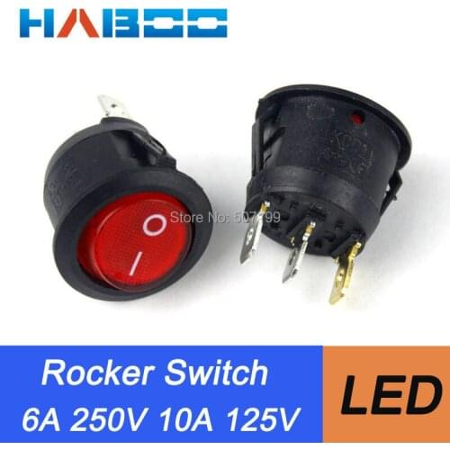 100pcs/lot KCD105 SPST red rocker switch with led 3pins 2positions on-off mini boat switch for the household appliances