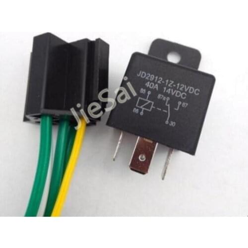 DC 12 Volts 40 Amp 1NO+1NC SPDT 5 Pin JD2912 Type Auto Car Relay and relay socket with wire