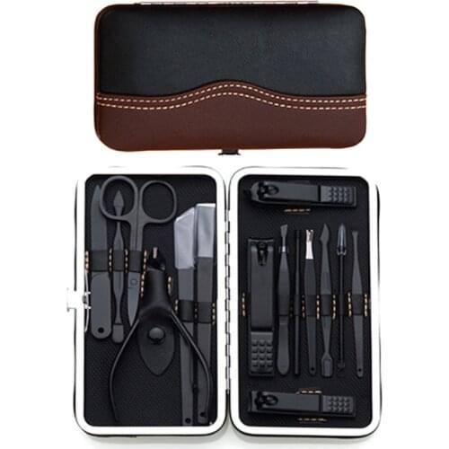 15pcs Stainless Steel Manicure Kit Professional Nail Clippers Kit Pedicure Care Tools Grooming Tools with PU Leather Case
