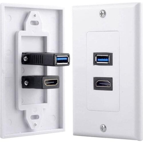 1x 2Port HDMI+USB 3.0 Female Wall Face Plate Panel Outlet Socket Extender White Promotion