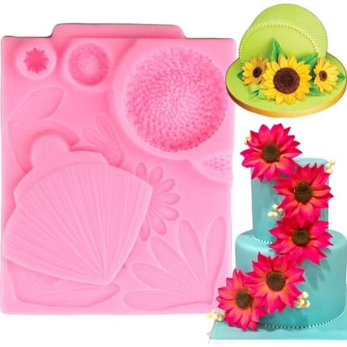 2Pcs Daisy Sunflower Stamen Silicone Mold Leaf Fondant Cake Decorating Tools Cupcake Baking Candy Clay Chocolate Gumpaste Moulds