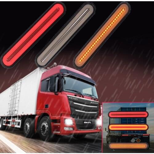 2PCS Waterproof LED Trailer Truck Brake Light 3 in1 Neon Halo Ring Tail Brake Stop Turn Light Sequential Flowing Signal Light