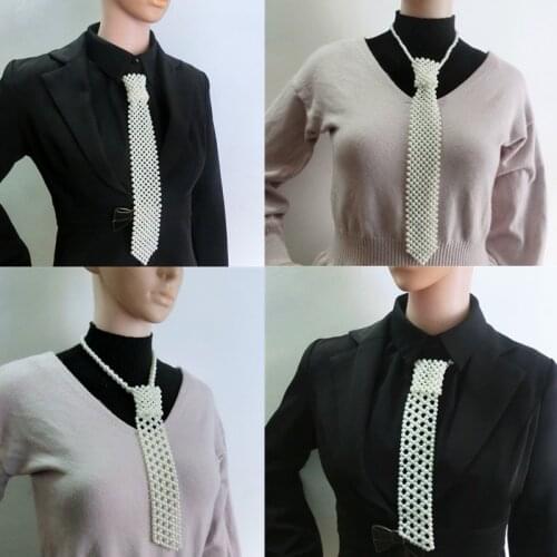 2021 Weaving Pearl Necktie Chokers Necklaces Women Fashion Shirt Tie Collar Beads Choker Necklace Wedding Dress Beaded Jewelry