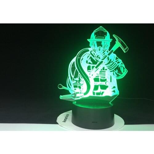 Fireman 3D LED Modeling USB Night Lights Creative Firefighter Table Lamp Home Decor 7 Colors Changing Sleep Lighting Kids Gifts