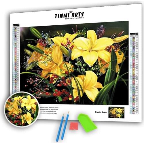 5D DIY Diamond Painting Yellow Lily Flowers Full Round Diamond Embroidery Rhinestones Mosaic Art Kit Home Wall Decor