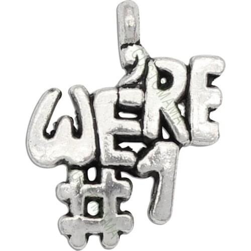60pcs- Champions Charm Antique Silver We're Number One Charm Pendant 21x16mm