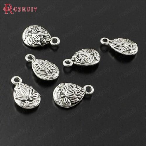 B164)50 pieces 15x10x3MM Antique Silver Zinc Alloy Drop Shape Lotus Charms Pendants Diy Jewelry Findings Accessories Wholesale