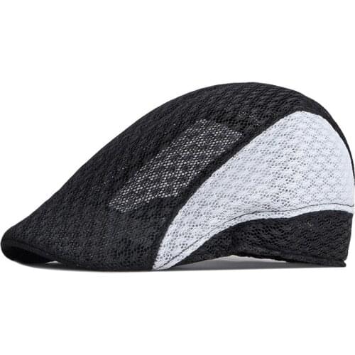 Summer Mesh Beret Hats Men Hollow Breathable Newsboy Cap Women Patchwork Newsboy Style Painter Cap Thin Flat Herringbone Hat