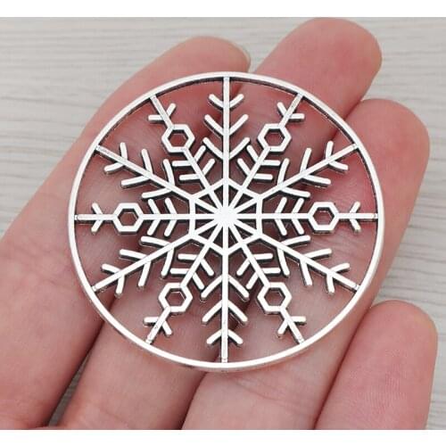 10 x Large Tibetan Silver Snowflake Round Charms Pendant 2 Sided for Necklace Jewelry Making 48mm