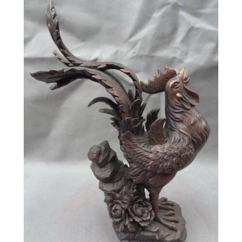 Fast shipping USPS to USA S1240 12" Folk Chinese Pure Bronze Flower FengShui Bird Cock Peafowl Phoenix Statue